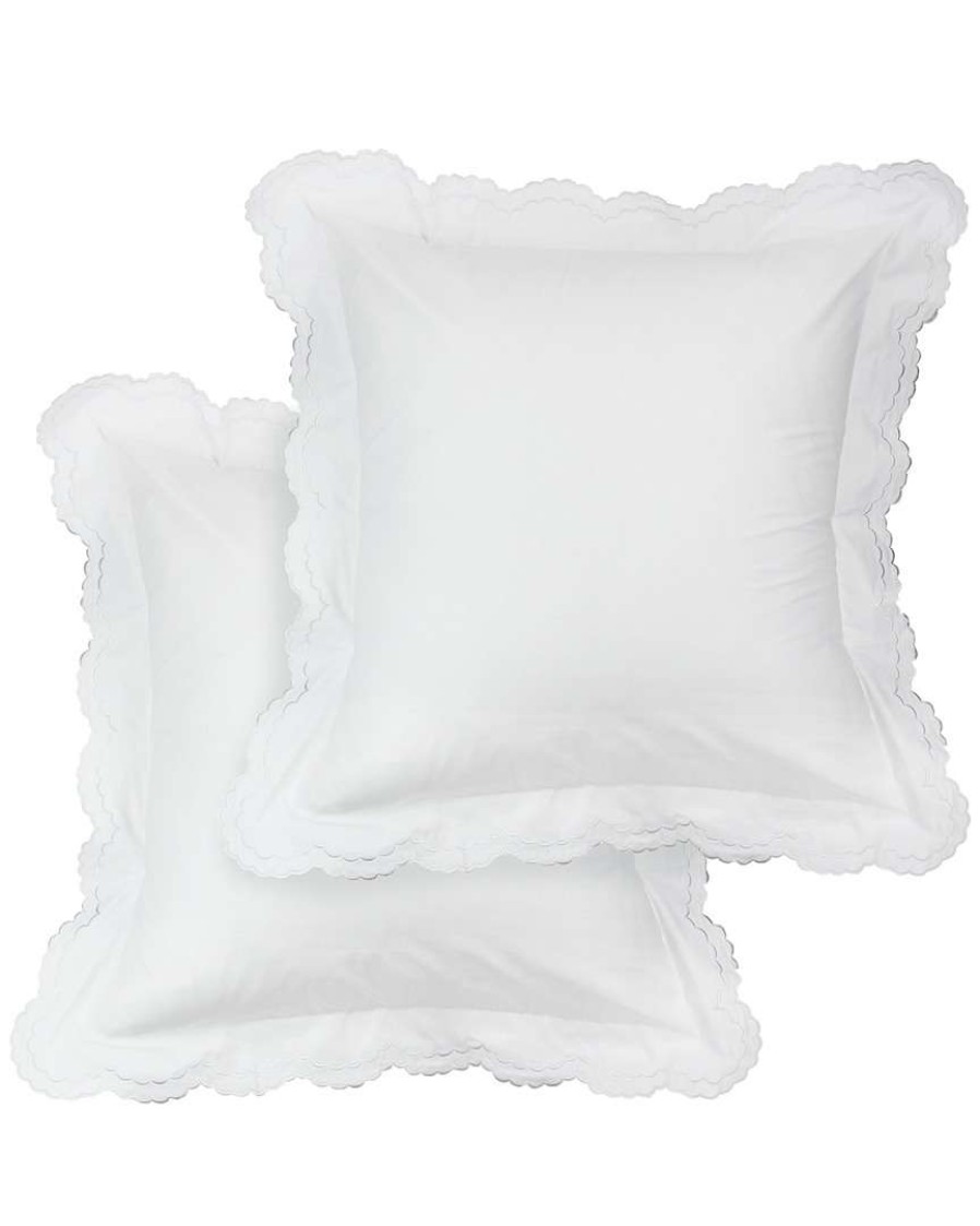 Pillowcases & Shams * | Melange 300Tc Double Scalloped Percale Set Of 2 Euro Shams Home Pillowcases & Shams