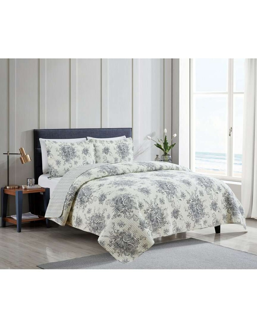 Comforters & Quilts * | Melange Home Toile Reversible Cotton Quilt Set Comforters & Quilts Grey