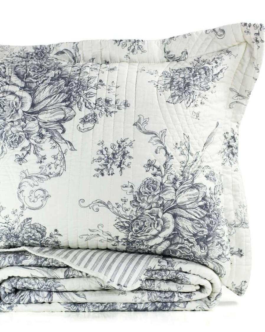 Comforters & Quilts * | Melange Home Toile Reversible Cotton Quilt Set Comforters & Quilts Grey