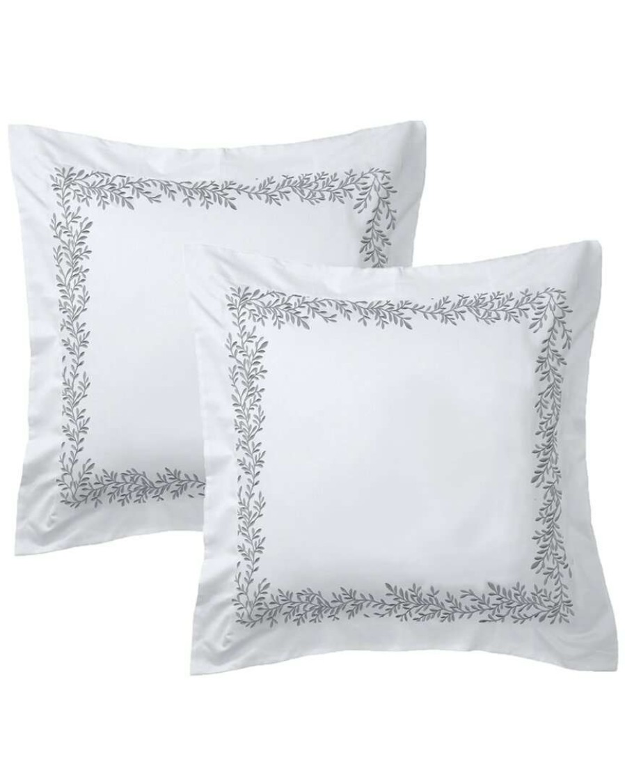 Pillowcases & Shams * | Melange Home Floral Vine Embroidery Set Of 2 Euro Shams Pillowcases & Shams