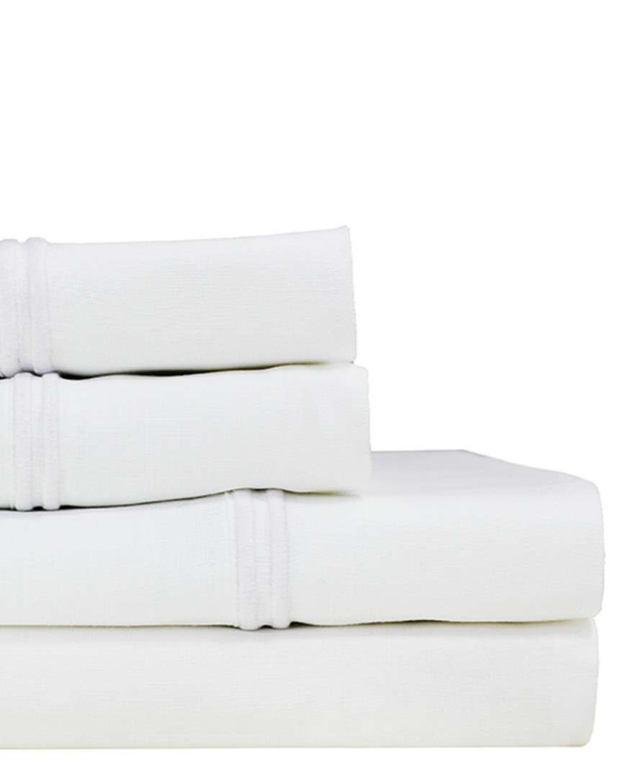 Sheets * | Melange Home Linen 2 Stripe Emb Sheet Set Sheets White