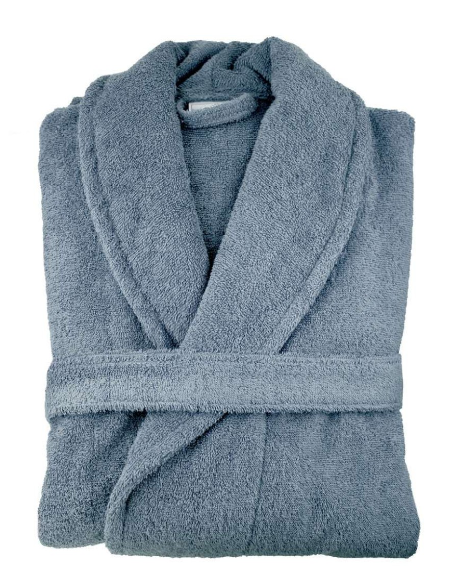 Robes & Slippers * | Melange 100% Turkish Cotton Bathrobe Slate Blue Home Robes & Slippers