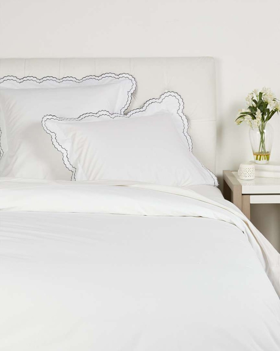 Duvet Inserts & Duvets * | Melange Double Scallop Embroidered Cotton Percale Duvet Set Home Duvet Inserts & Duvets