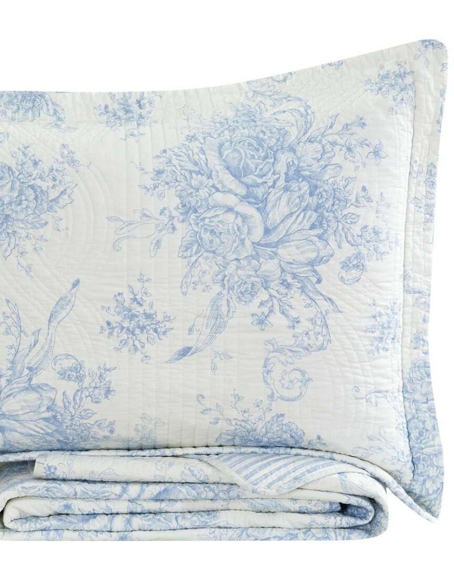 Comforters & Quilts * | Melange Home Toile Reversible Cotton Quilt Set Comforters & Quilts Blue