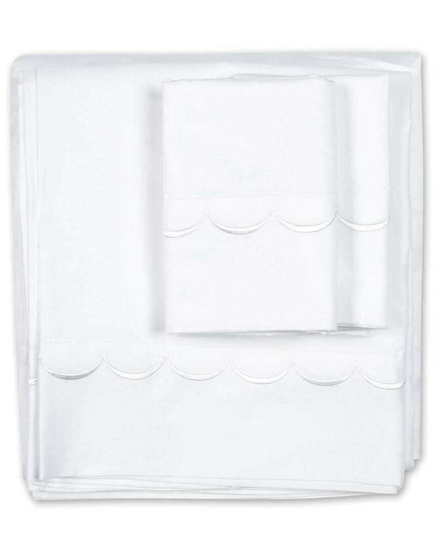 Sheets * | Melange Home T600 Scallop Embroidered Sheet Set Sheets White