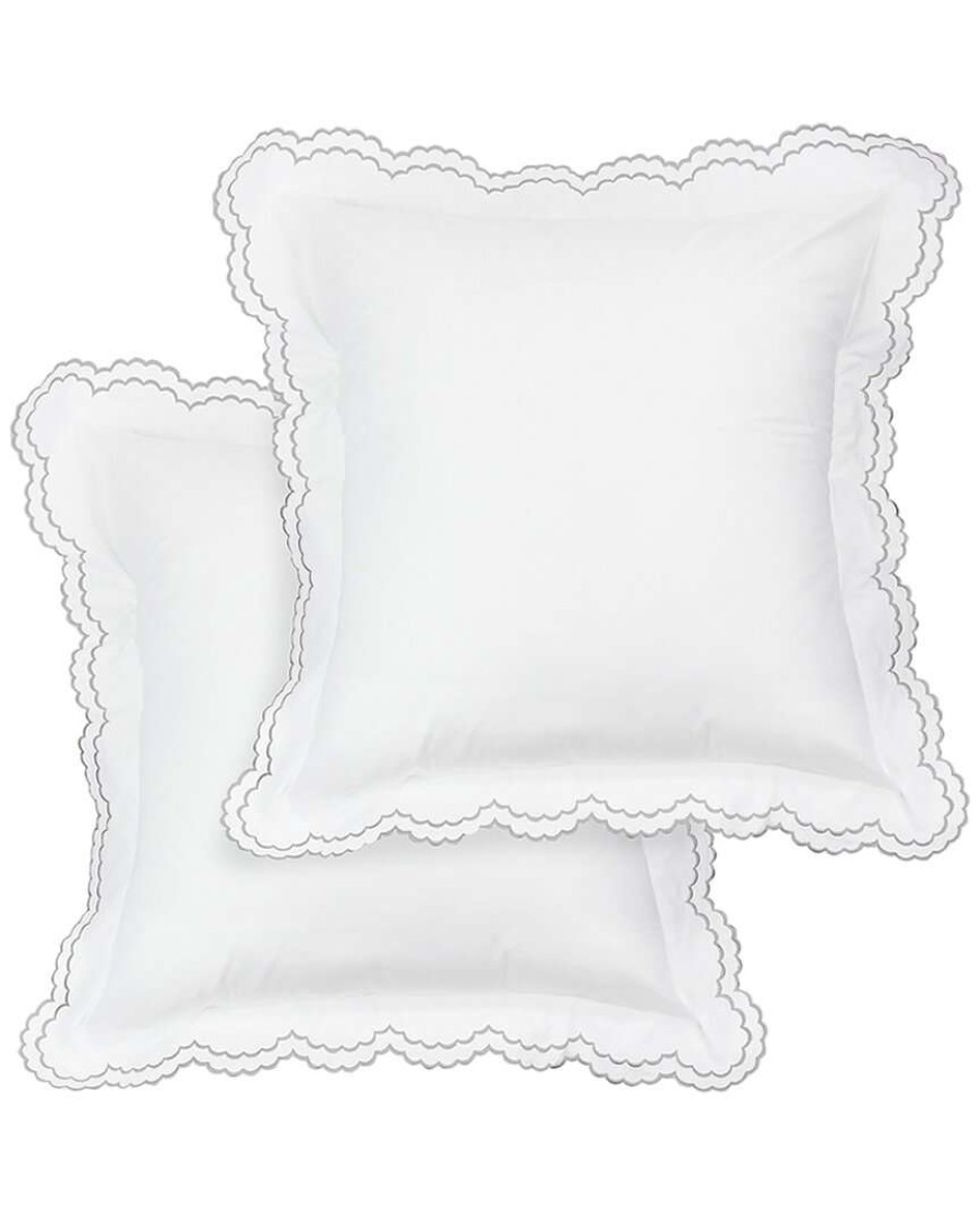 Pillowcases & Shams * | Melange Home Double Scalloped Embroidered Sham Pair Pillowcases & Shams