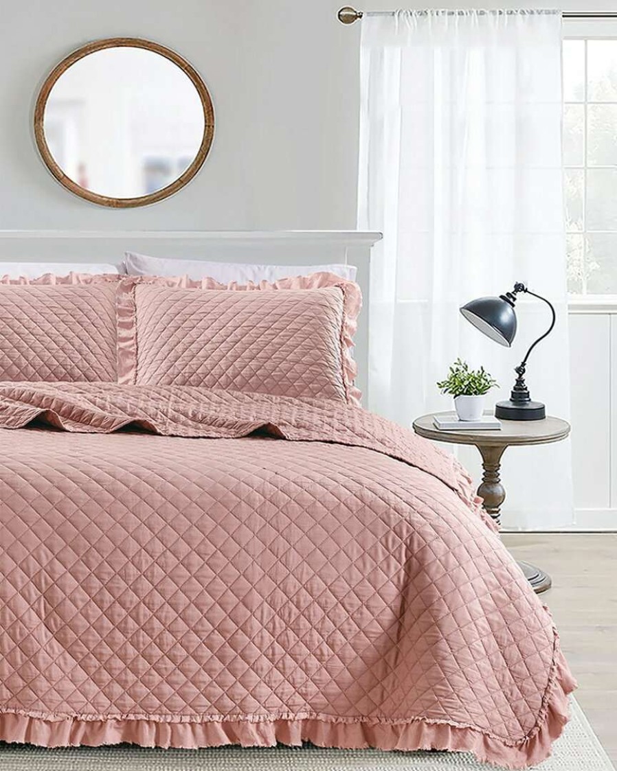 Comforters & Quilts * | Melange Home Stonewash Diamond Ruffles Quilt Set Comforters & Quilts