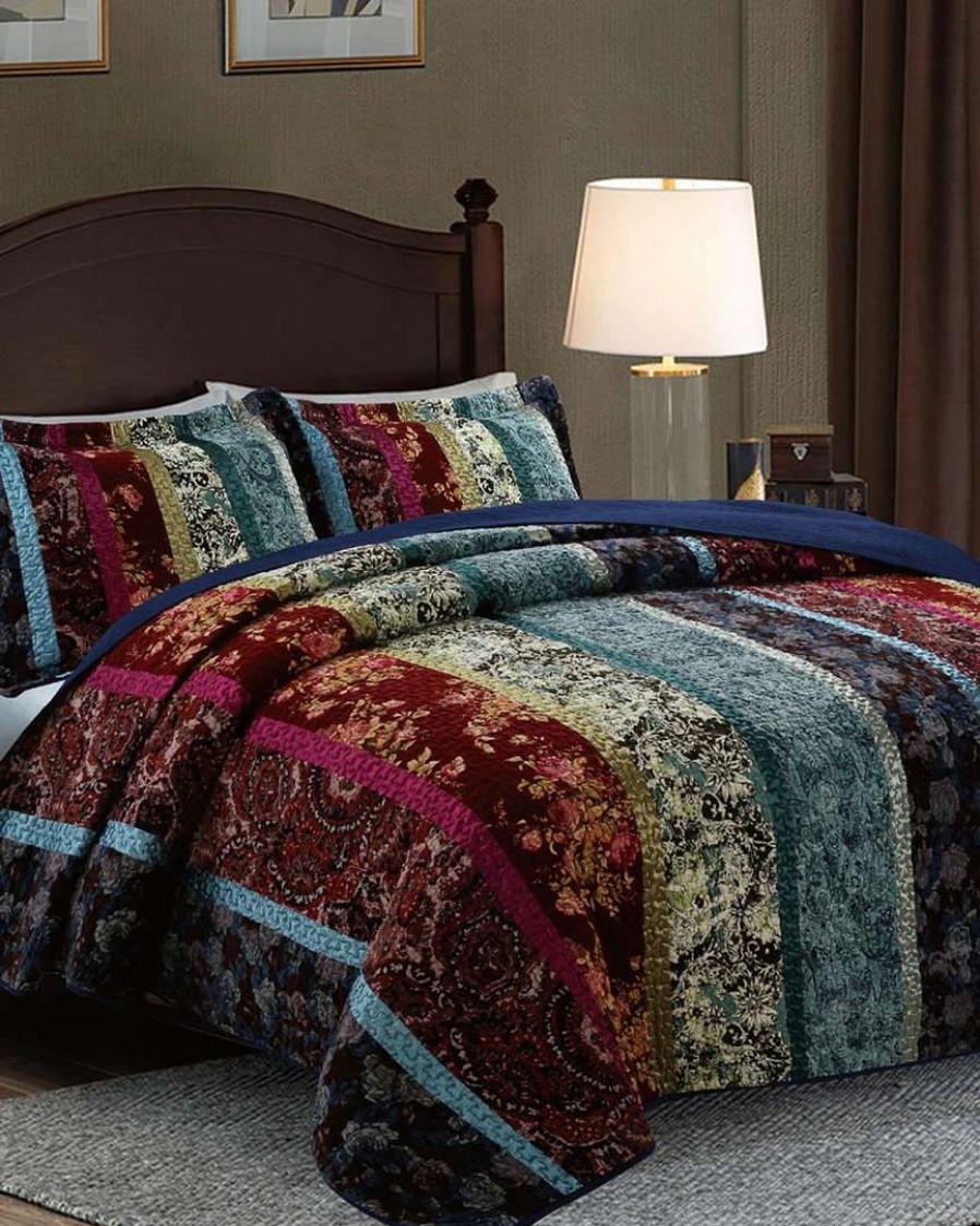 Comforters & Quilts * | Melange Julie Ribbon Velvet Quilt Set Home Comforters & Quilts