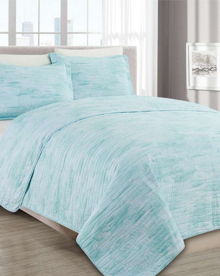 Comforters & Quilts * | Melange Barbarian Sleepy Texture Quilt Set Turquoise Home Comforters & Quilts