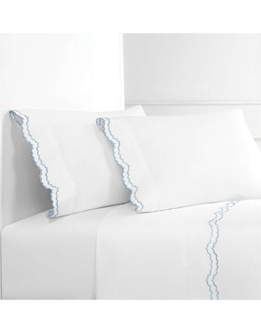 Sheets * | Melange Home Double Scalloped Embroidered Sheet Set Sheets Blue