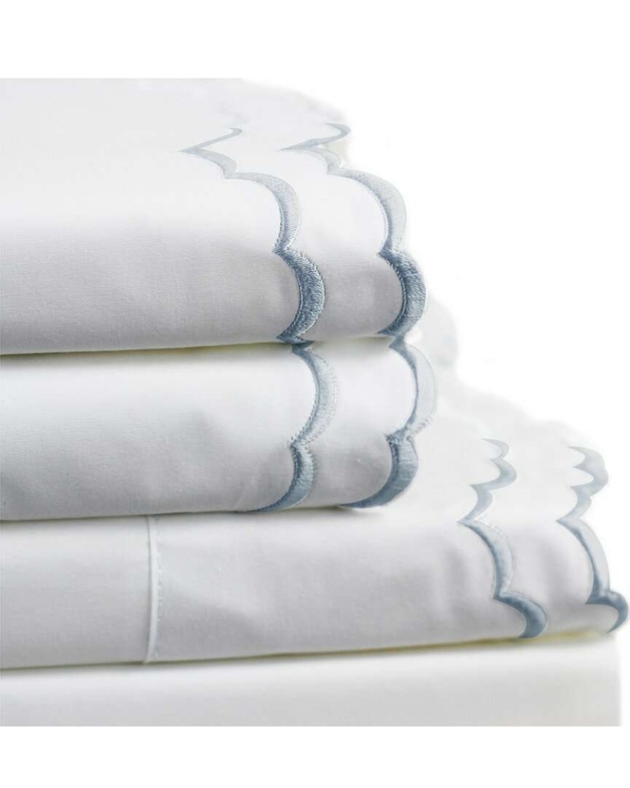 Sheets * | Melange Home Double Scalloped Embroidered Sheet Set Sheets Blue