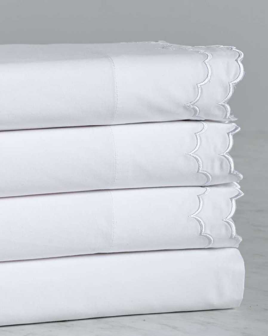 Sheets * | Melange Home Double Scalloped Emb Sheet Set Sheets White