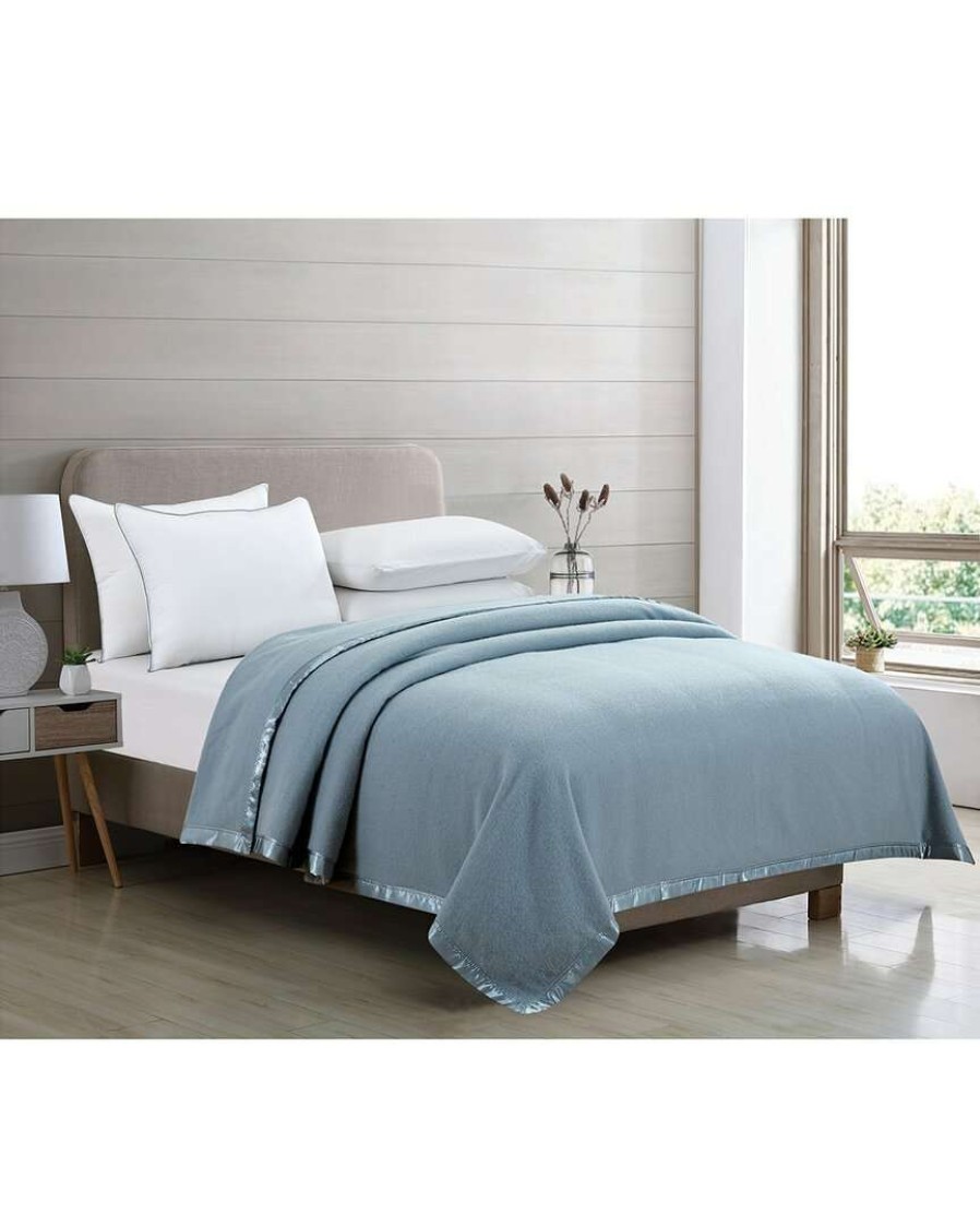 Blankets & Throws * | Melange Home 100% Merino Wool Blanket With Satin Border Blankets & Throws Blue