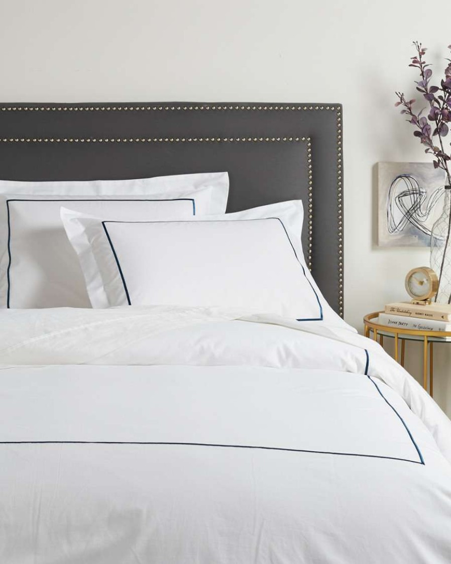 Duvet Inserts & Duvets * | Melange 300Tc Percale Single Embroidered Stripe Duvet Set Home Duvet Inserts & Duvets