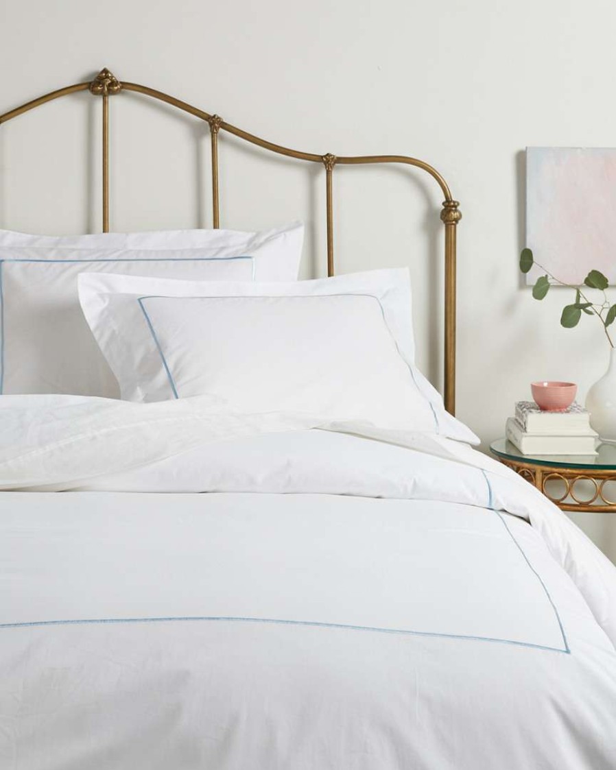 Duvet Inserts & Duvets * | Melange 300Tc Percale Single Embroidered Stripe Duvet Set Home Duvet Inserts & Duvets