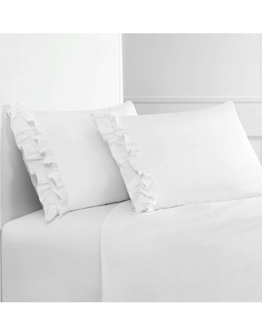 Pillowcases & Shams * | Melange Home 300Tc Percale Cotton Double Ruffle Pillowcase Set Pillowcases & Shams