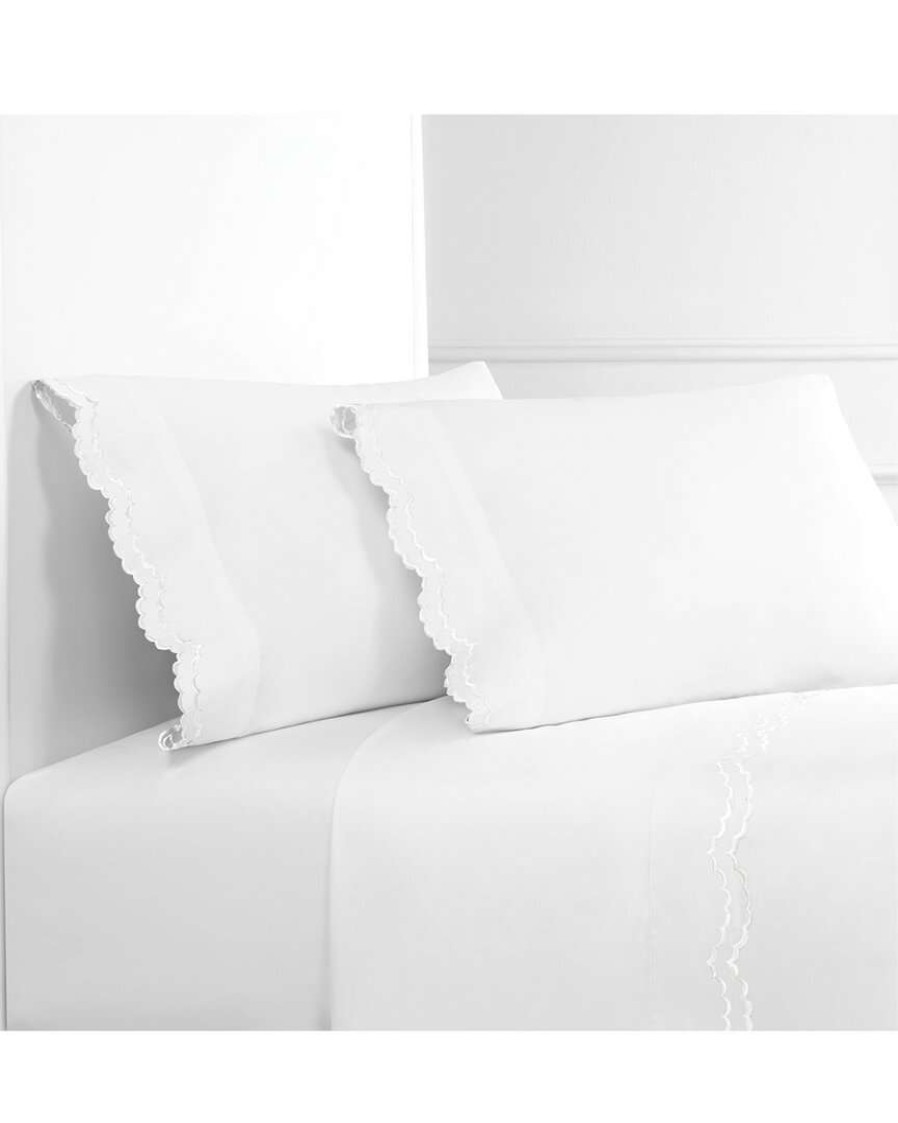 Sheets * | Melange Home Double Scalloped Embroidered Sheet Set Sheets White