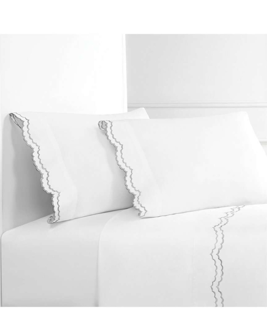 Sheets * | Melange Home Double Scalloped Embroidered Sheet Set Sheets Grey