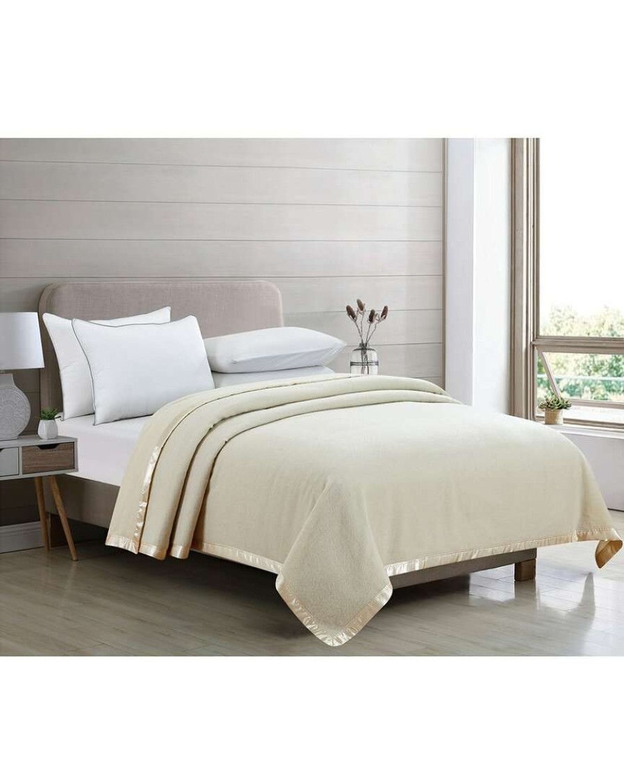 Blankets & Throws * | Melange Home 100% Merino Wool Blanket With Satin Border Blankets & Throws Ivory